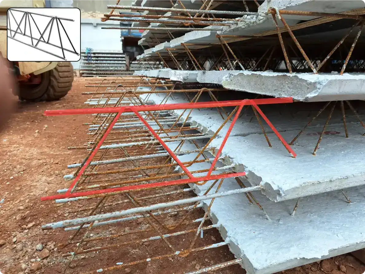 Viga painel maciço com treliça exposta para engaste